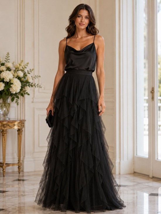 Aidan Mattox Dresses & Skirts - Aidan Mattox long layers mesh long skirt